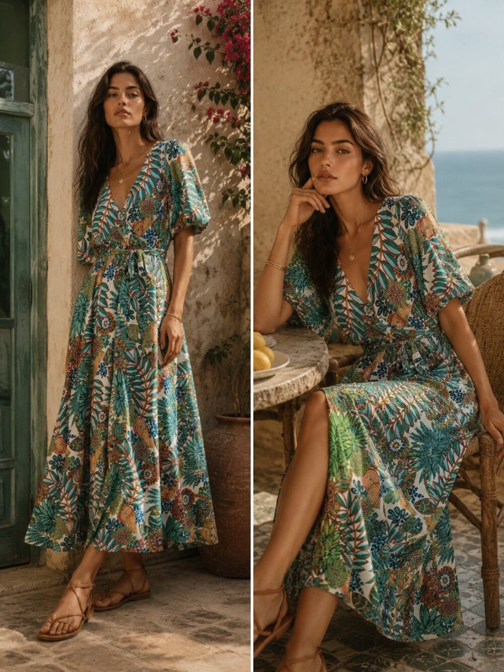 Boden Floral Faux Wrap Jersey Maxi Dress In Green Pineapple Bloom Size 12
